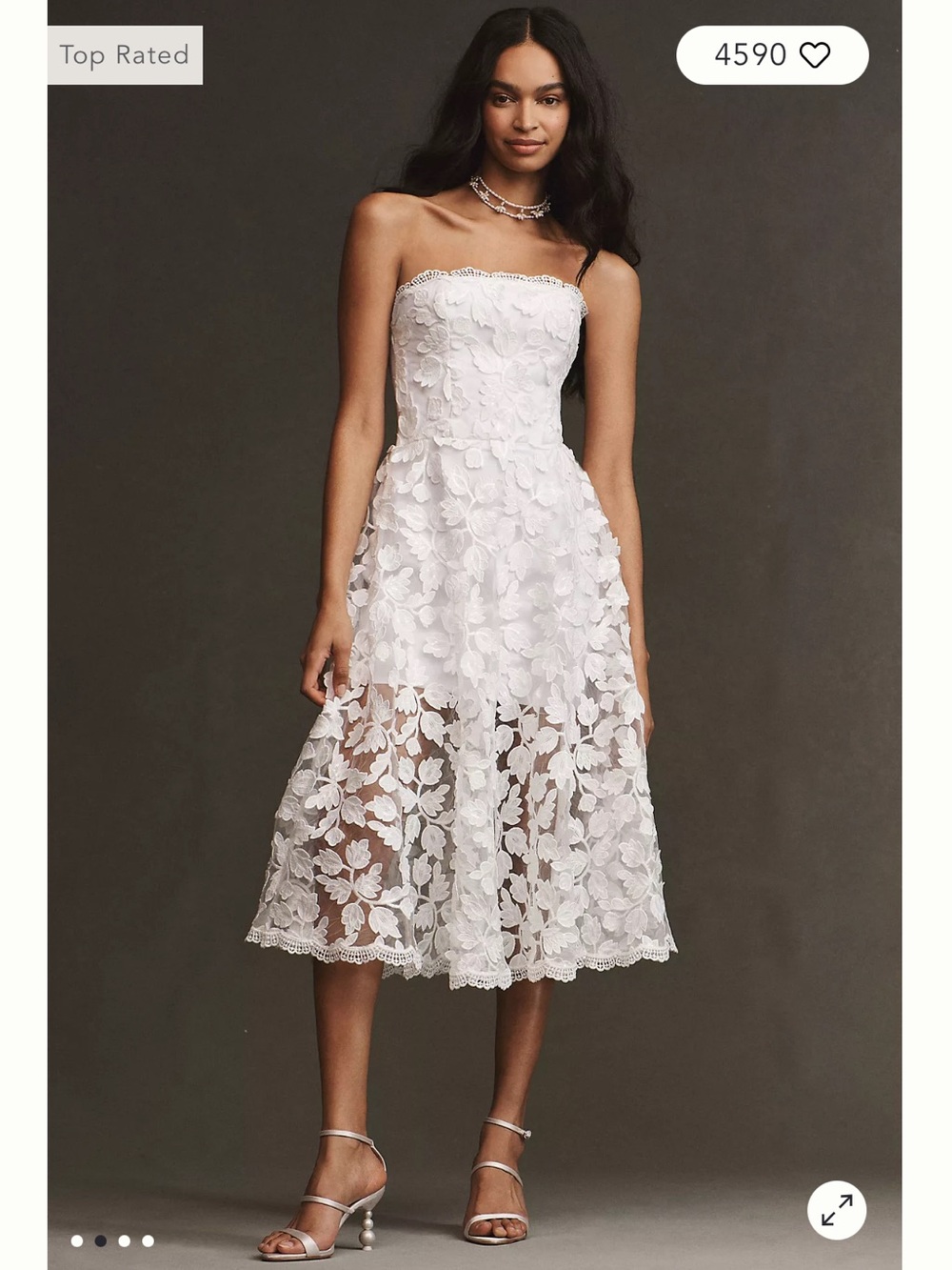 helsi florence white 3d floral embroidered strapless midi bridal dress size XS
